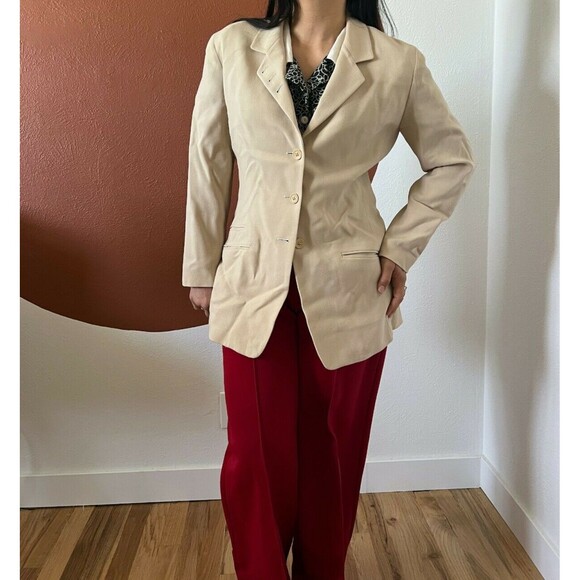 vtg 90s Emanuel ungaro Designer beige minimalist classic button blazer size 2 - Picture 9 of 12